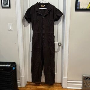 Big bud press short sleeve jumpsuit in brown with white button